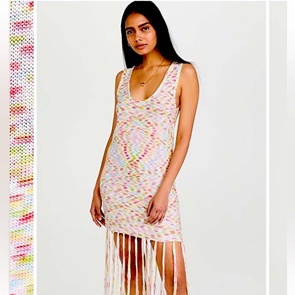 5 America Sleeveless $229 Knit Fringe Dress Large! Sold out online!